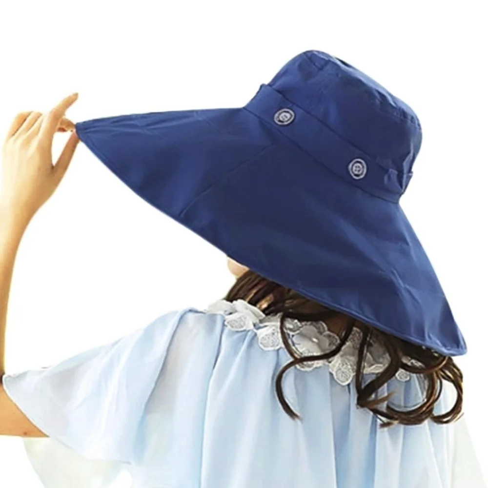 Fashion Women's Blue Wide Sun Convertible hat